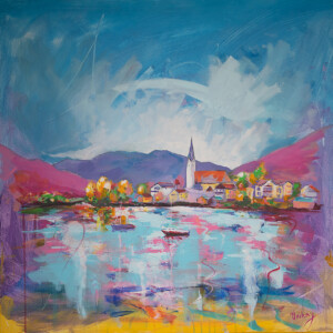TEGERNSEE Tegernsee Stadtbild Acrylgemälde auf Leinwand – handgemalte Architektur Kunst von Denis Lang kaufen, modernes Stadtbild Ingolstadt Künstler