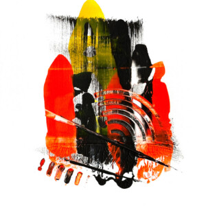 Abstrakte Kunst Acryl Spachteltechnik – Gelb Rot – Acrylpapier Unikat