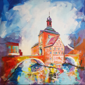 Bamberg Altes Rathaus Gemälde – Original Acrylkunstwerk der Weltkulturerbestadt von Künstler Denis Lang kaufen