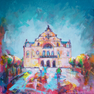 Nürnberg Staatstheater Gemälde – Architektur Kunst original handgemalt in Acryl von Denis Lang