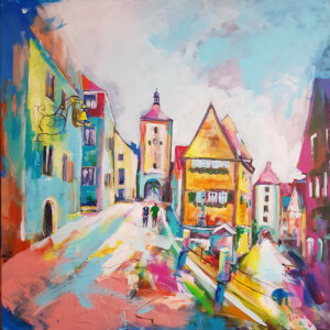 Rothenburg ob der Tauber Gemälde Plönlein – Handgemalte Architektur Kunst von Ingolstadt Künstler Denis Lang